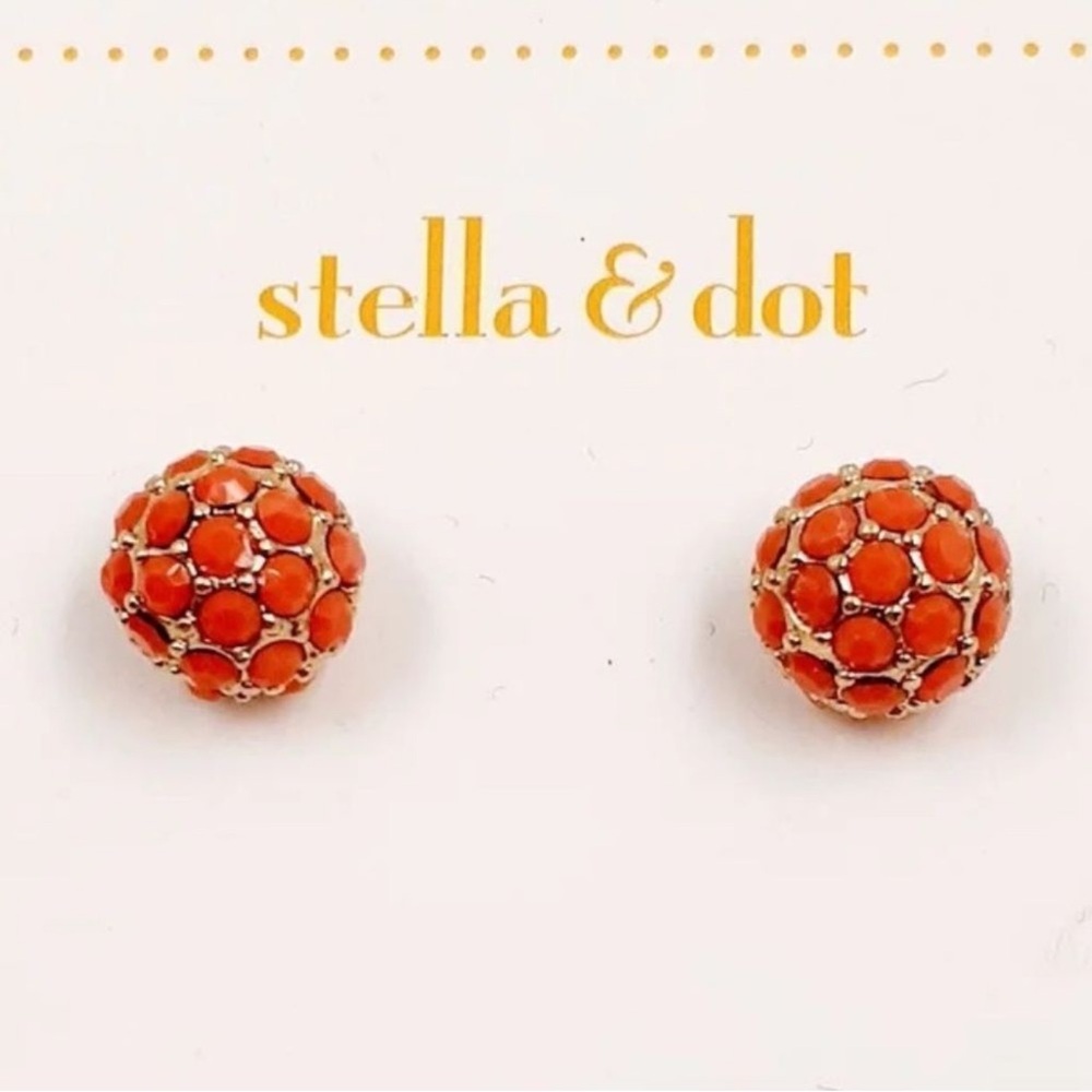 Stella & Dot Soiree Coral Pave Stud Earrings Retired